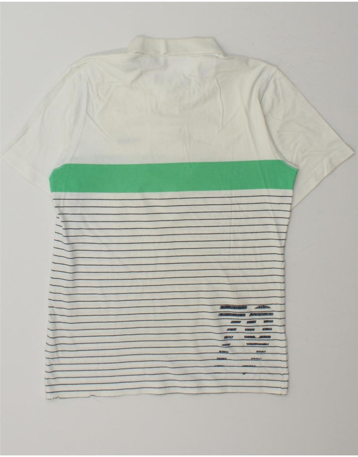 REEBOK Mens Graphic Polo Shirt Small White Striped Cotton Vintage Reebok and Second-Hand Reebok from Messina Hembry 