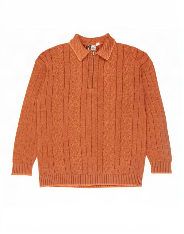 vintage Mens Polo Neck Jumper Pull XL Orange Coton