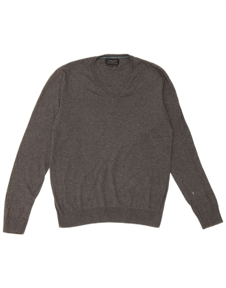 Zara Pull Col V Homme Gris Moyen Soie
