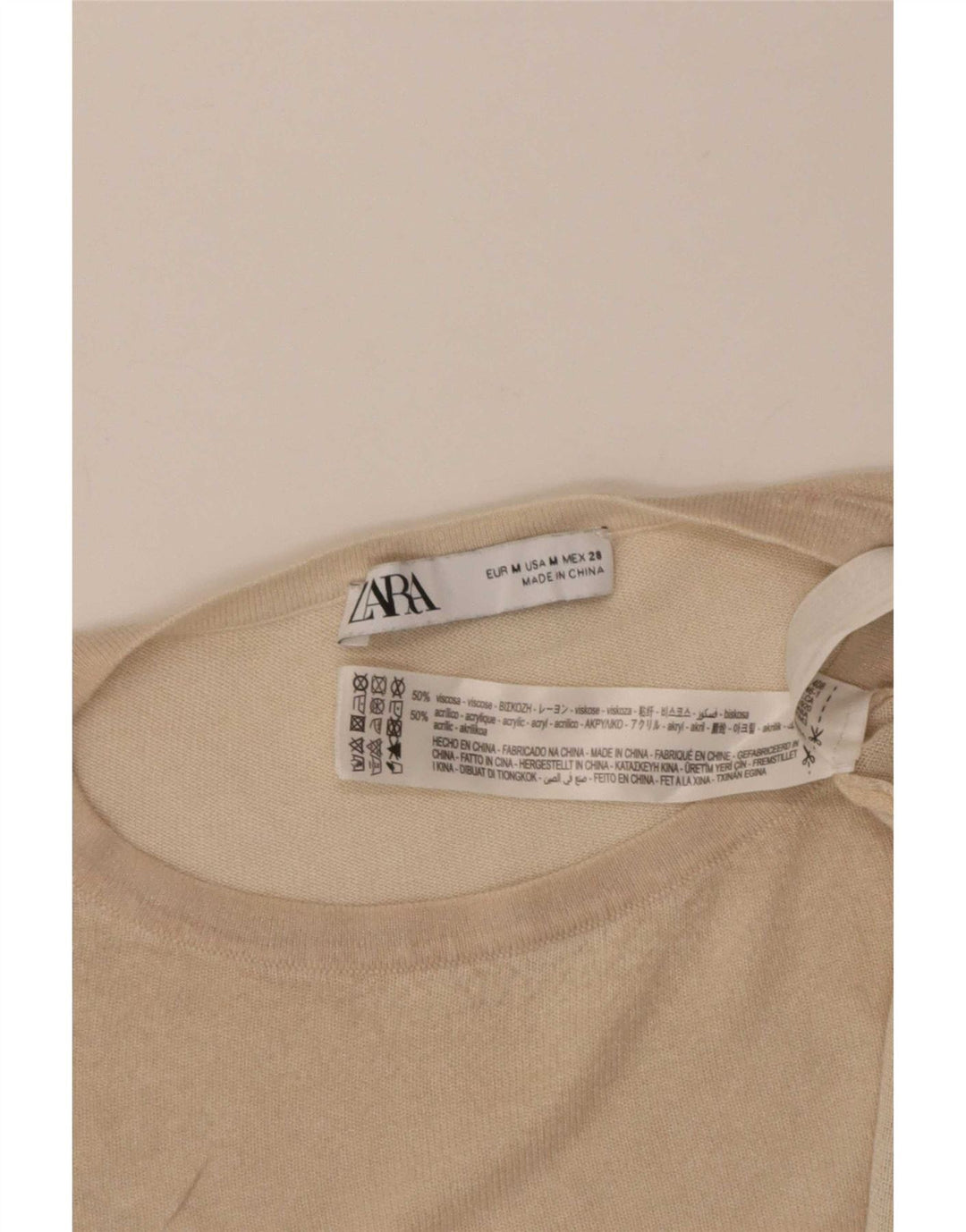 Zara Femme T-Shirt Oversize Top UK 14 Viscose Beige Moyen