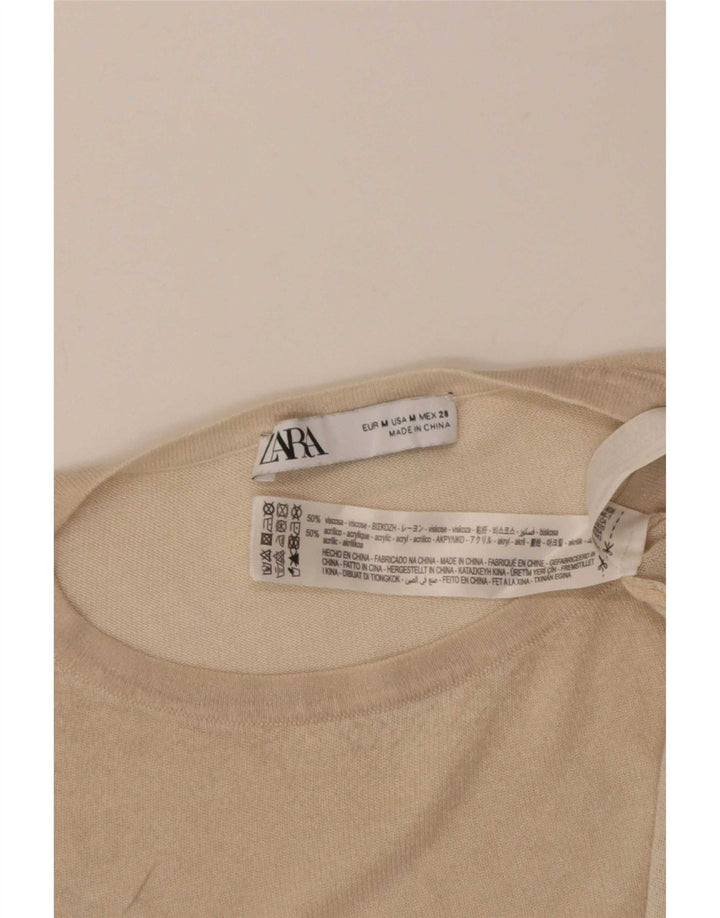 Zara Femme T-Shirt Oversize Top UK 14 Viscose Beige Moyen