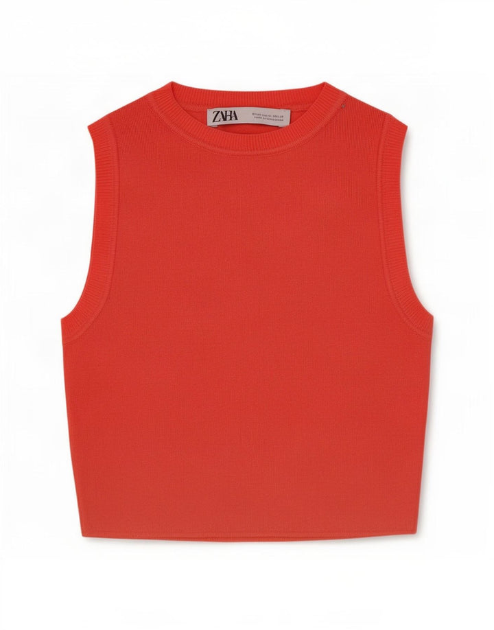 Zara Débardeur court pour femme UK 12 Viscose rouge moyen
