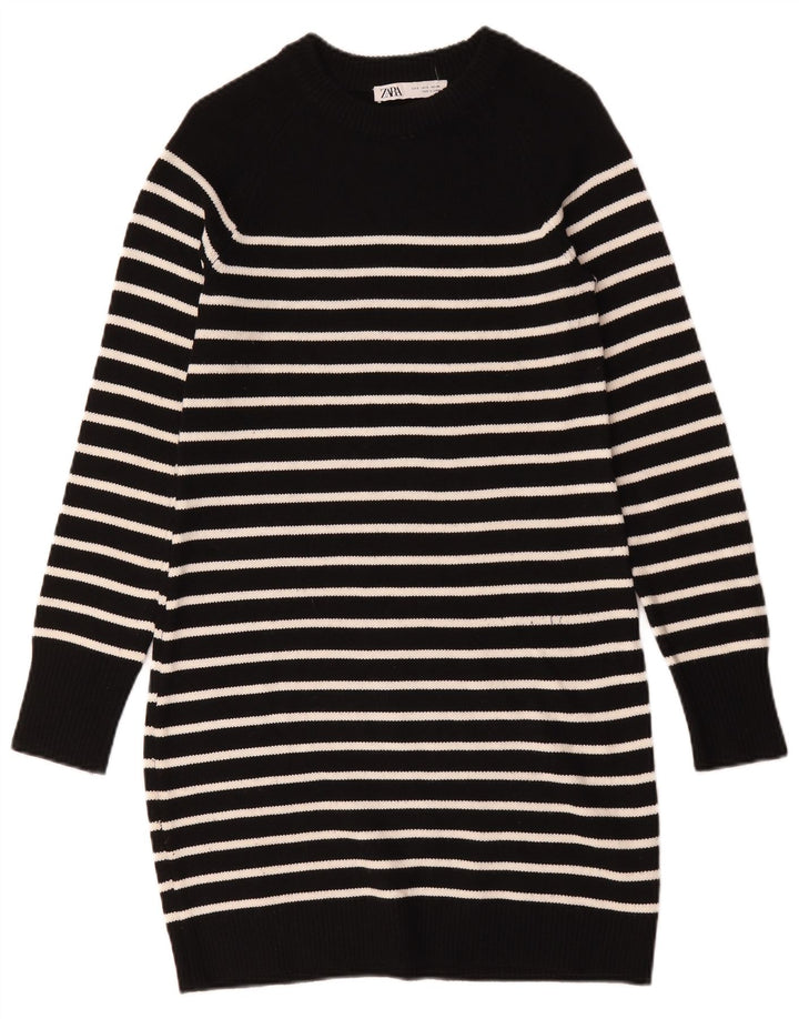 Zara Femme Robe Pull UK 10 Petit Polyester Rayé Noir