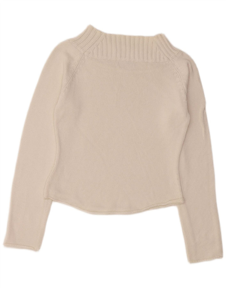 SISLEY Pull court à col roulé pour femme UK 10 Petit coton blanc