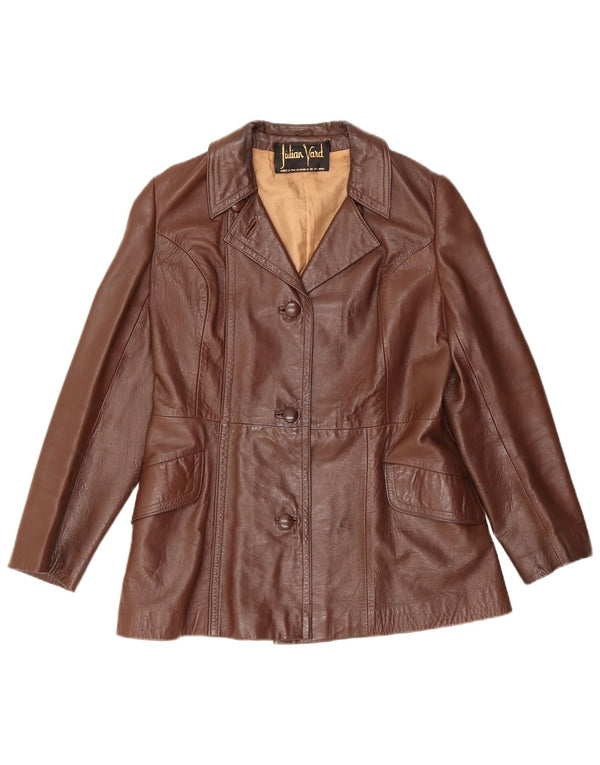 Julian Vard Veste blazer en cuir à 3 boutons pour femme UK 10 Petit Marron