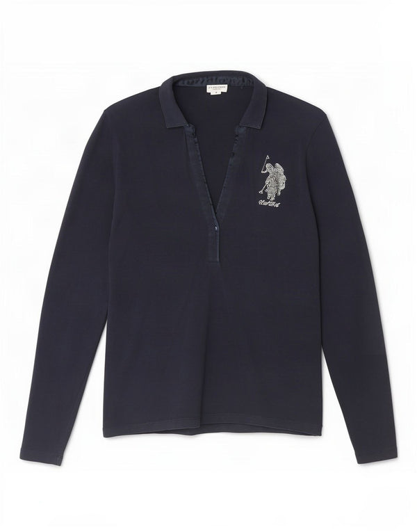 U.S. Polo Assn. Chemise à manches longues pour femme UK 14 Coton bleu marine moyen