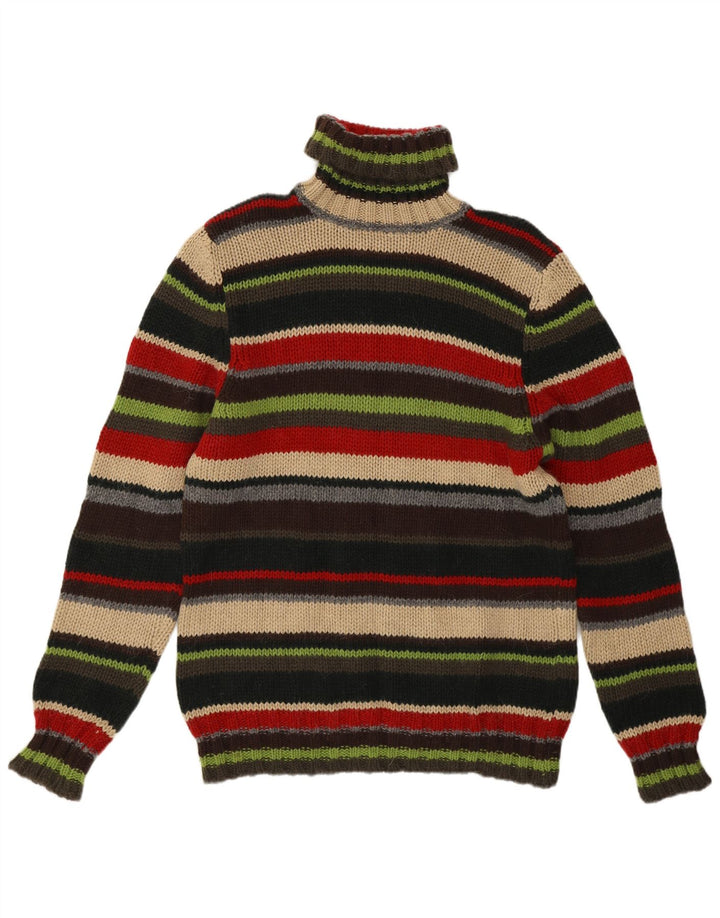 Sisley Pull Col Roulé Laine Rayé Vert Moyen Homme