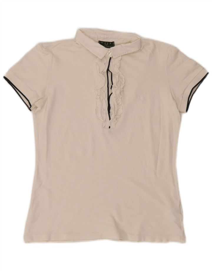 Fred Perry Polo à volants pour femme UK 10 Petit coton blanc