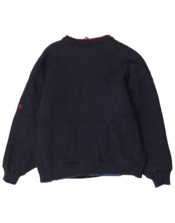 vintage Womens Graphic Boat Neck Jumper Pull UK 16 Grand Bleu Marine