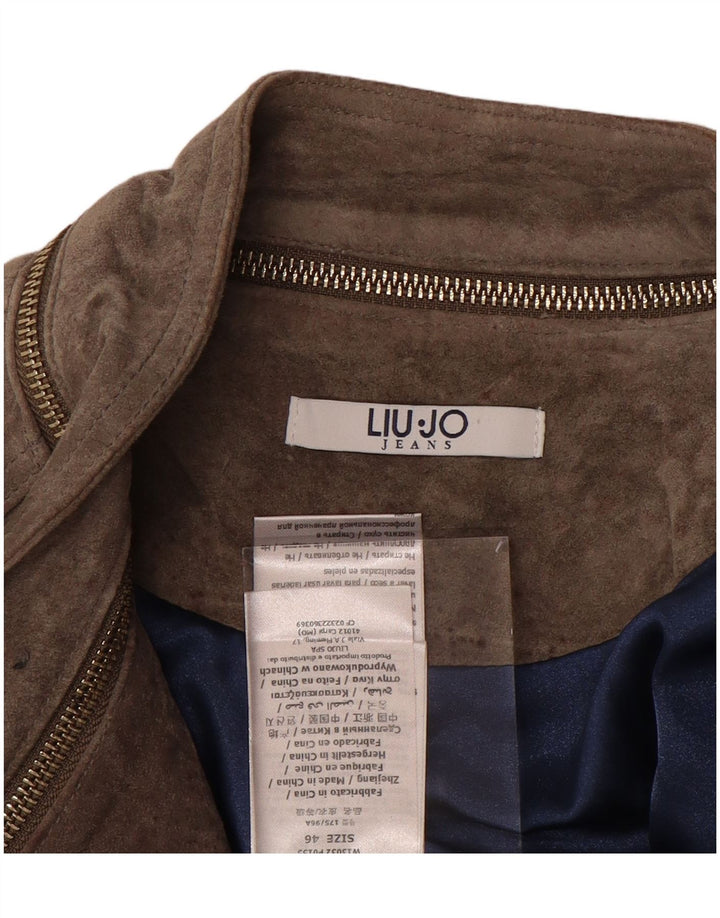 LIU JO Veste de motard courte en daim pour femme IT 46 Grand cuir beige