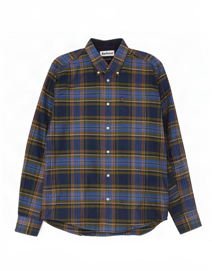 Barbour Chemise en flanelle coupe ajustée pour homme en coton à carreaux bleu marine moyen
