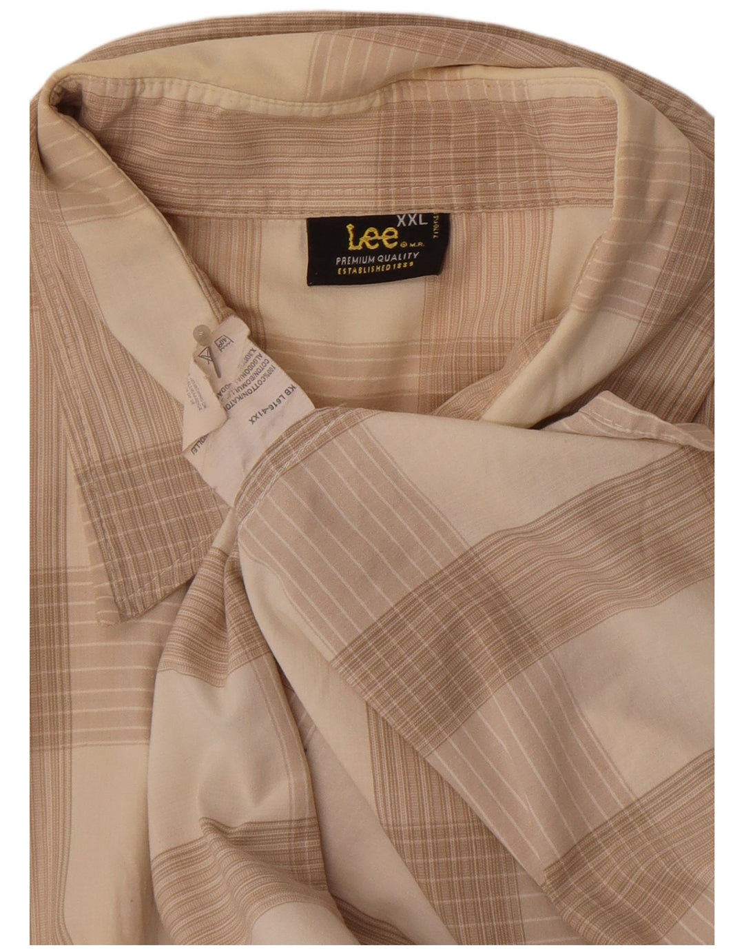 Lee Chemise à manches courtes pour homme 2XL en coton à carreaux beige