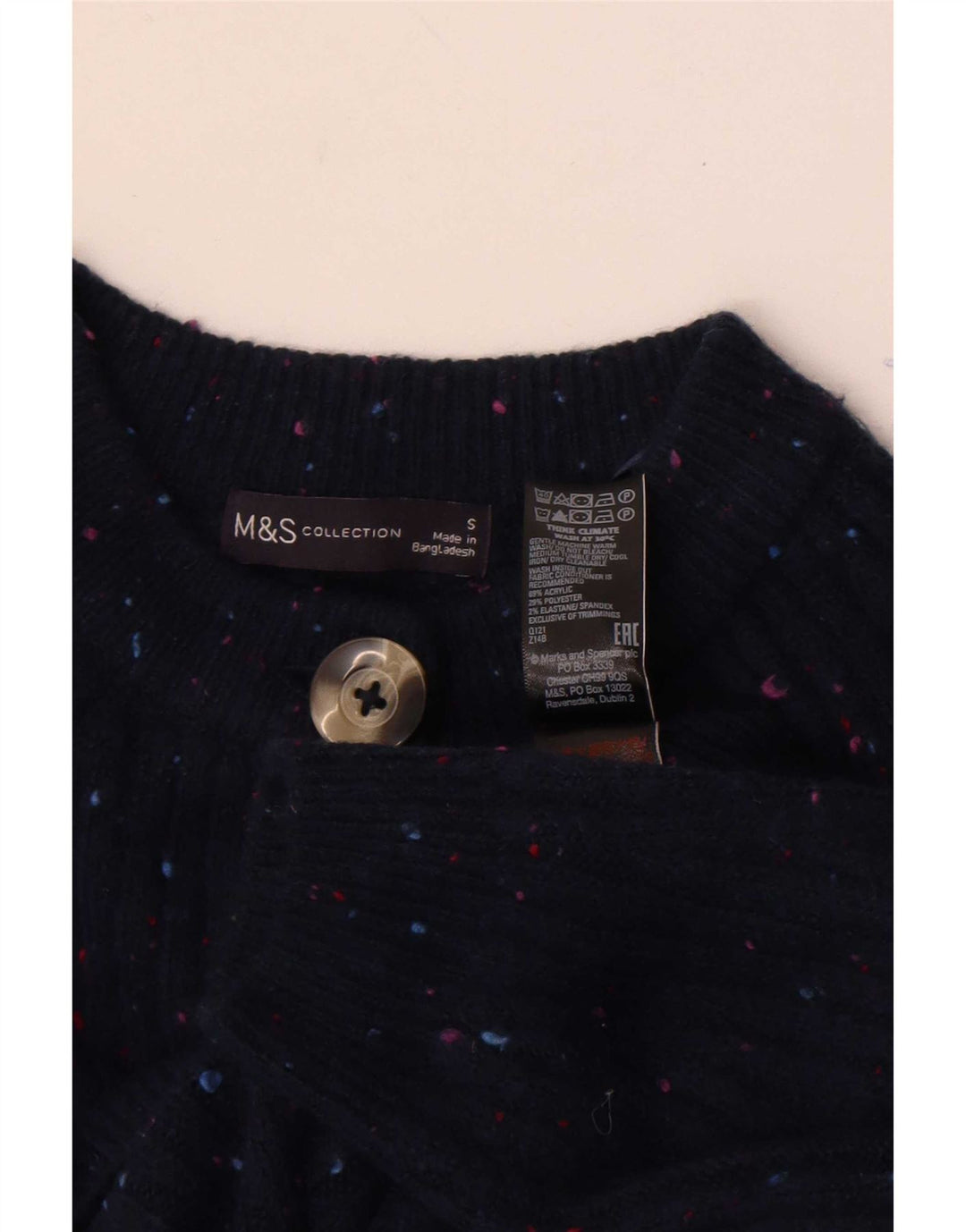 Marks & Spencer Pull Cardigan pour Femme UK 10 Petit Bleu Marine Moucheté