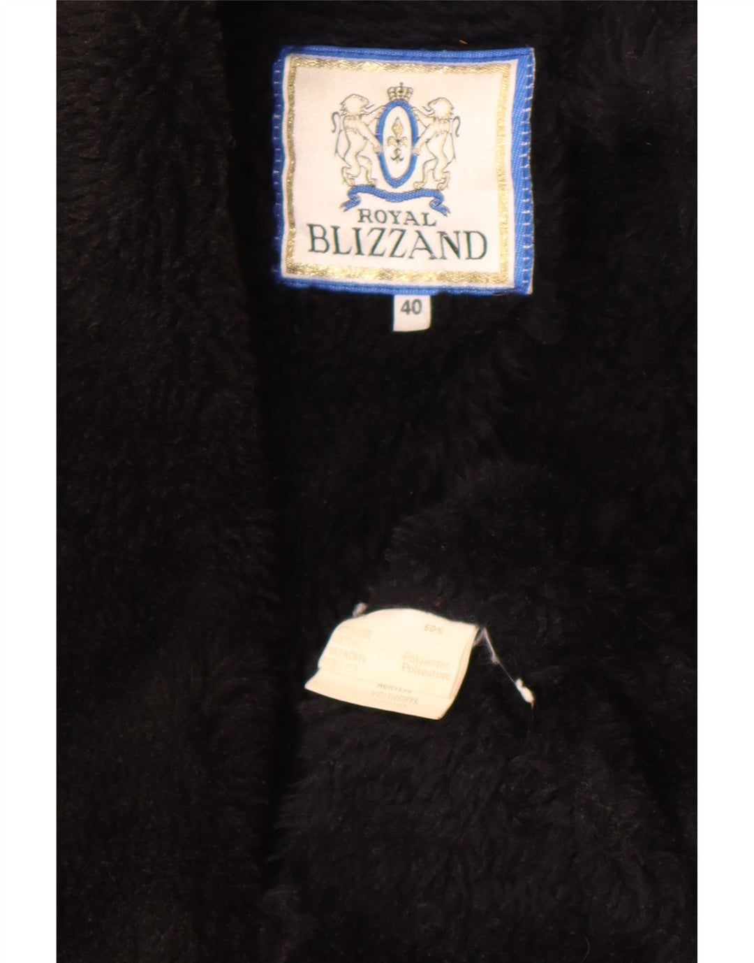 vintage Femmes Sherpa Overcoat EU 40 Moyen Noir Acrylique