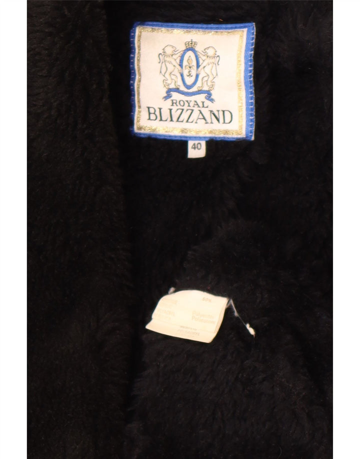 vintage Femmes Sherpa Overcoat EU 40 Moyen Noir Acrylique