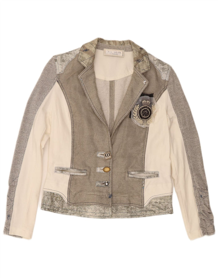 Elisa Cavaletti Veste blazer à 3 boutons pour femme UK 12 Gris moyen Colourblock