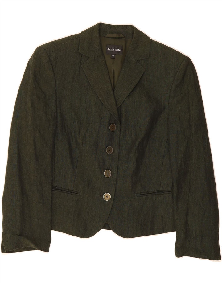 CLAUDIA STRATER Womens 4 Button Blazer Jacket EU 36 Small Green Linen Vintage Claudia Strater and Second-Hand Claudia Strater from Messina Hembry 