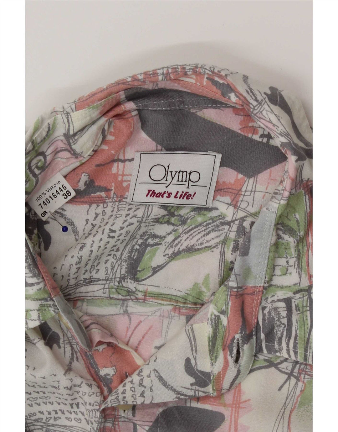 Olymp Mens Graphic Shirt Taille 38 Medium Multicolore Patchwork Viscose