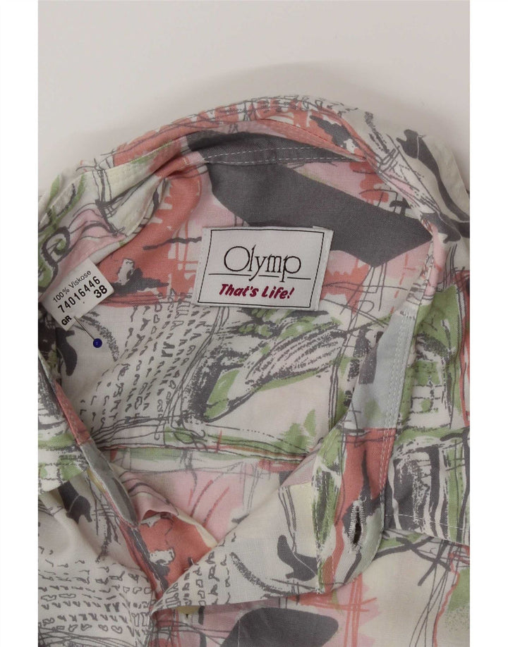 Olymp Mens Graphic Shirt Taille 38 Medium Multicolore Patchwork Viscose