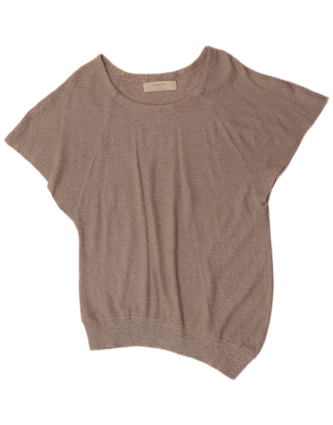 ZARA Womens Knit Batwing Blouse Top UK 10 Small Beige Flecked
