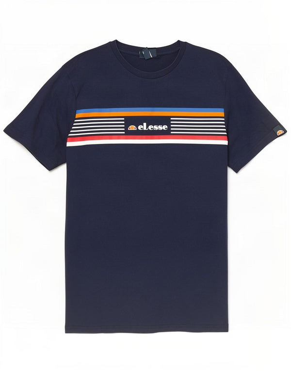 Ellesse T-Shirt Graphique Haut Large Bleu Marine Rayé Coton Homme
