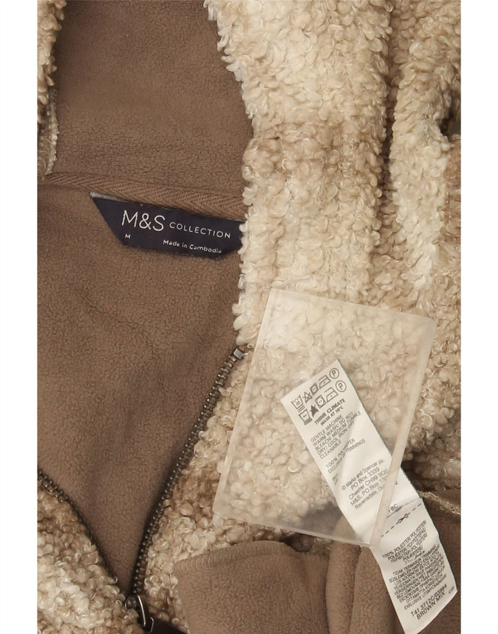 Marks & Spencer Pull polaire à col zippé pour femme UK 14 Marron moyen à carreaux