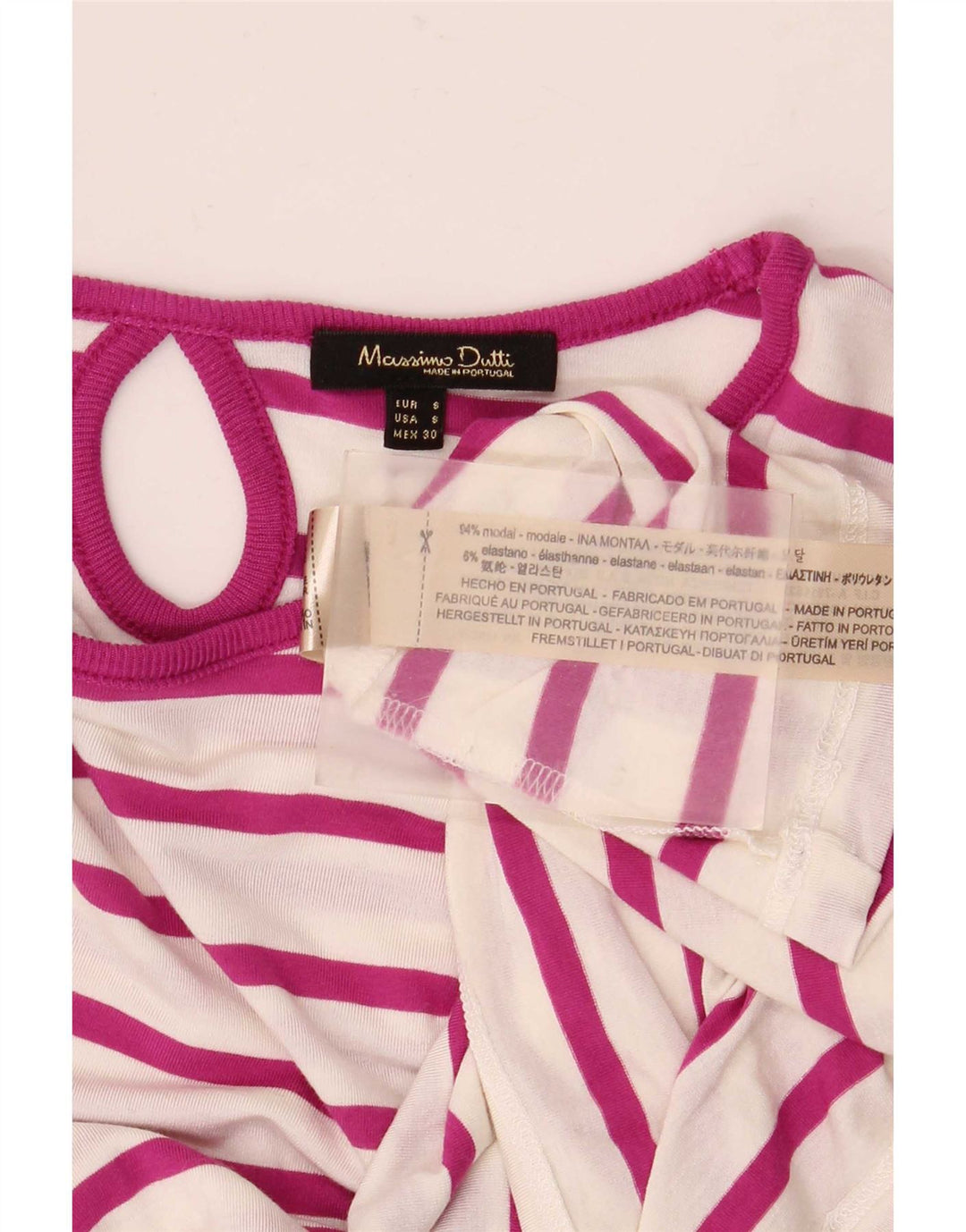Massimo Dutti Haut à manches longues pour femme UK 10 Petit modal rayé blanc