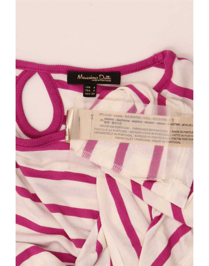 Massimo Dutti Haut à manches longues pour femme UK 10 Petit modal rayé blanc