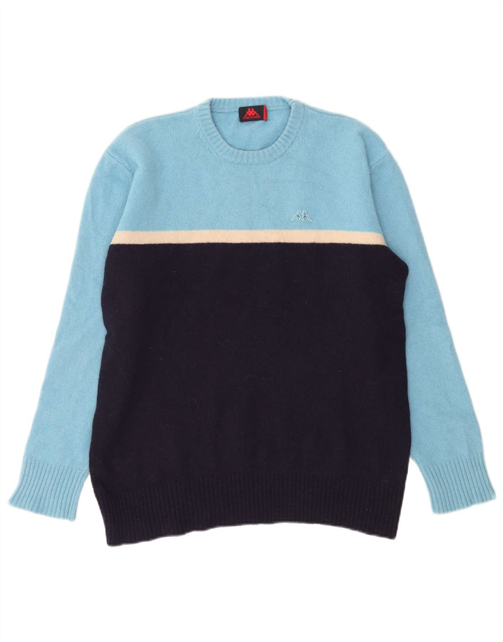 Kappa Pull à col rond pour homme XL en laine color block bleu