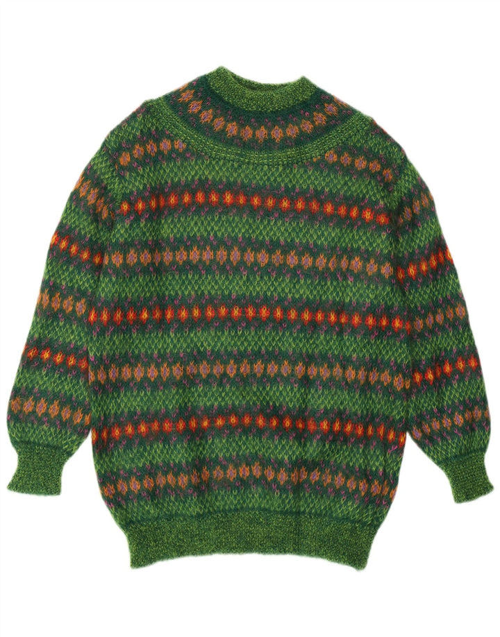 Benetton Pull à col roulé pour femme UK 14 Vert moyen Fair Isle