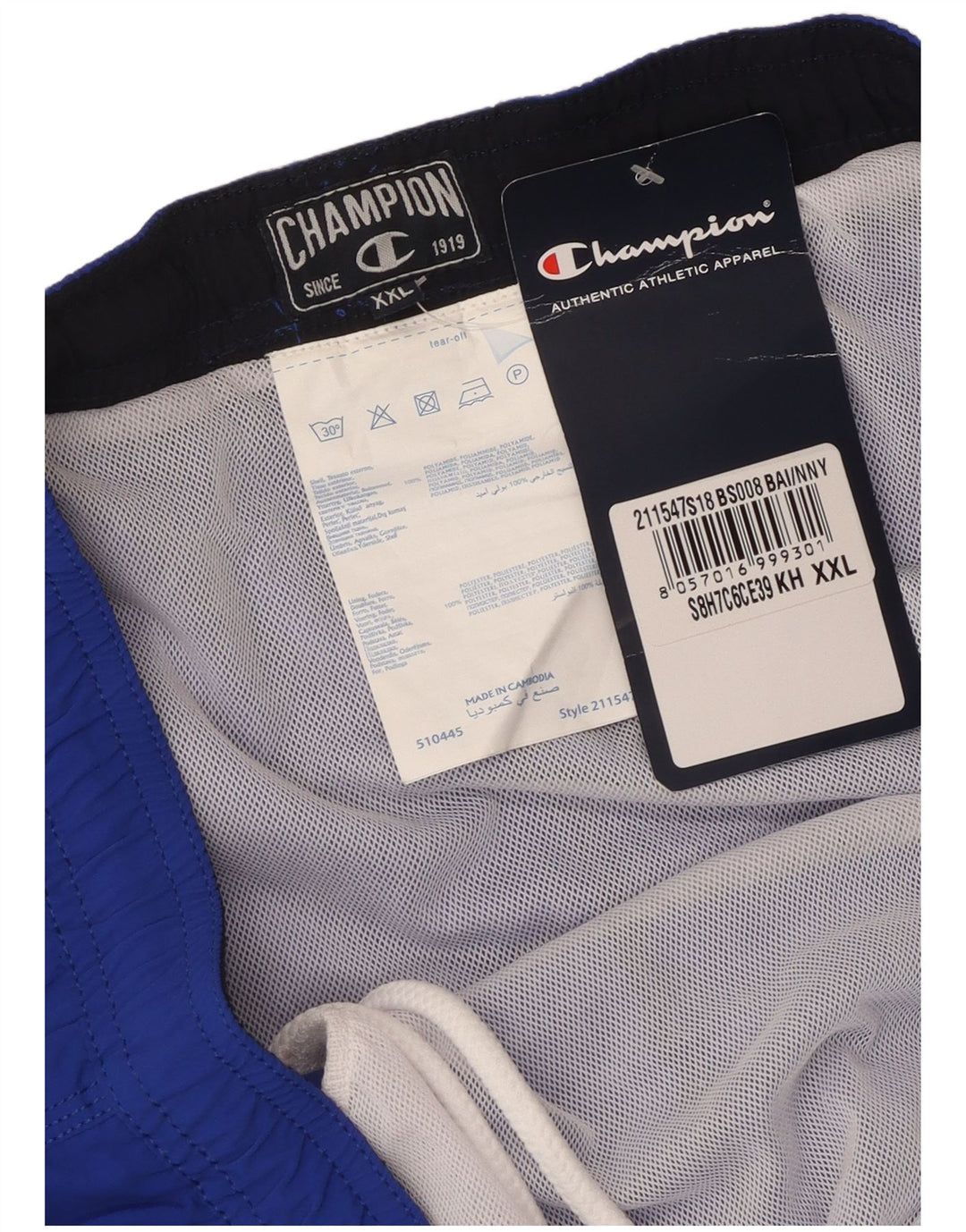 CHAMPION Short de Bain Graphique Homme 2XL Bleu Polyester