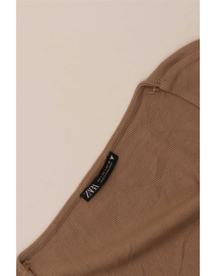 Zara Womens Crop Top Manches Longues UK 14 Large Marron