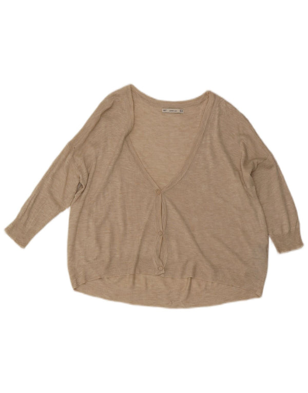 Zara Cardigan à manches 3/4 pour femme en viscose beige moyen UK 14