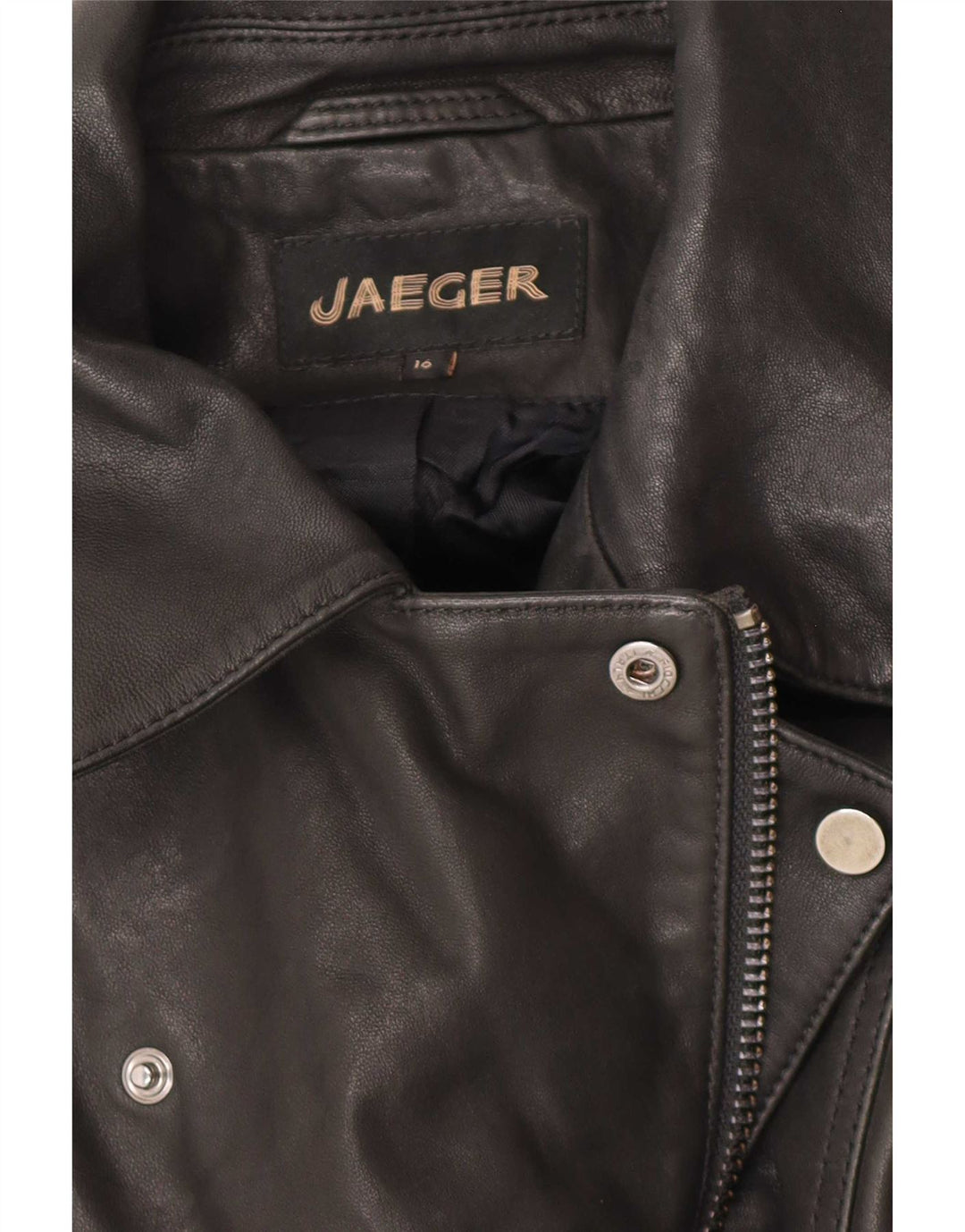 Jaeger Veste de motard en cuir pour femme UK 16 Grand cuir noir