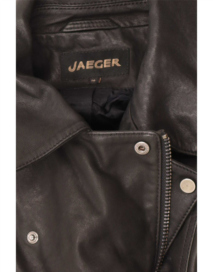 Jaeger Veste de motard en cuir pour femme UK 16 Grand cuir noir