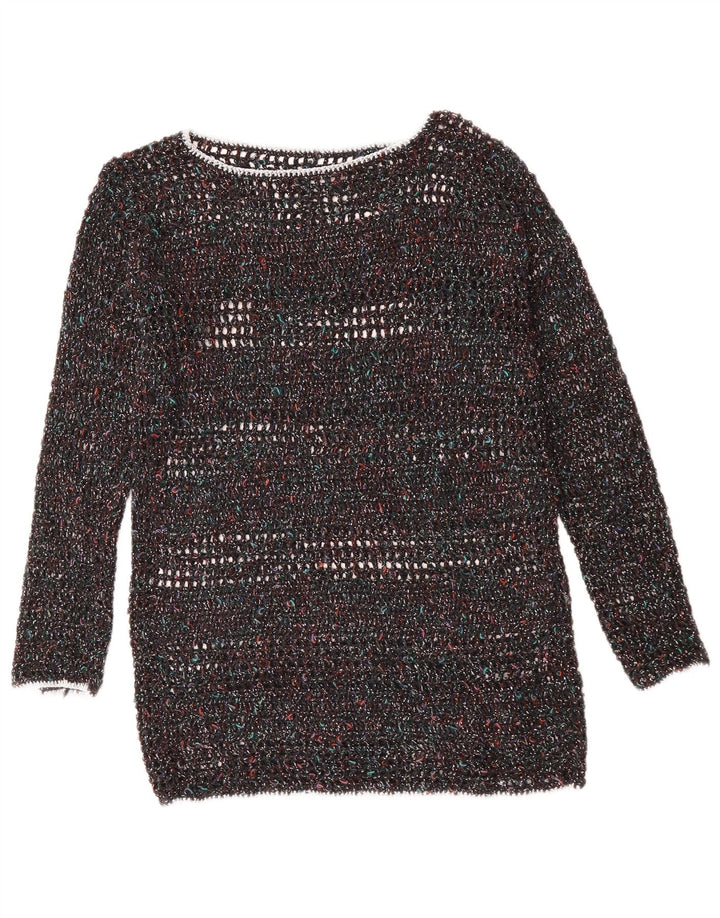 VINTAGE Femme Col Bateau Pull Pull UK 12 Moyen Multicolore Moucheté