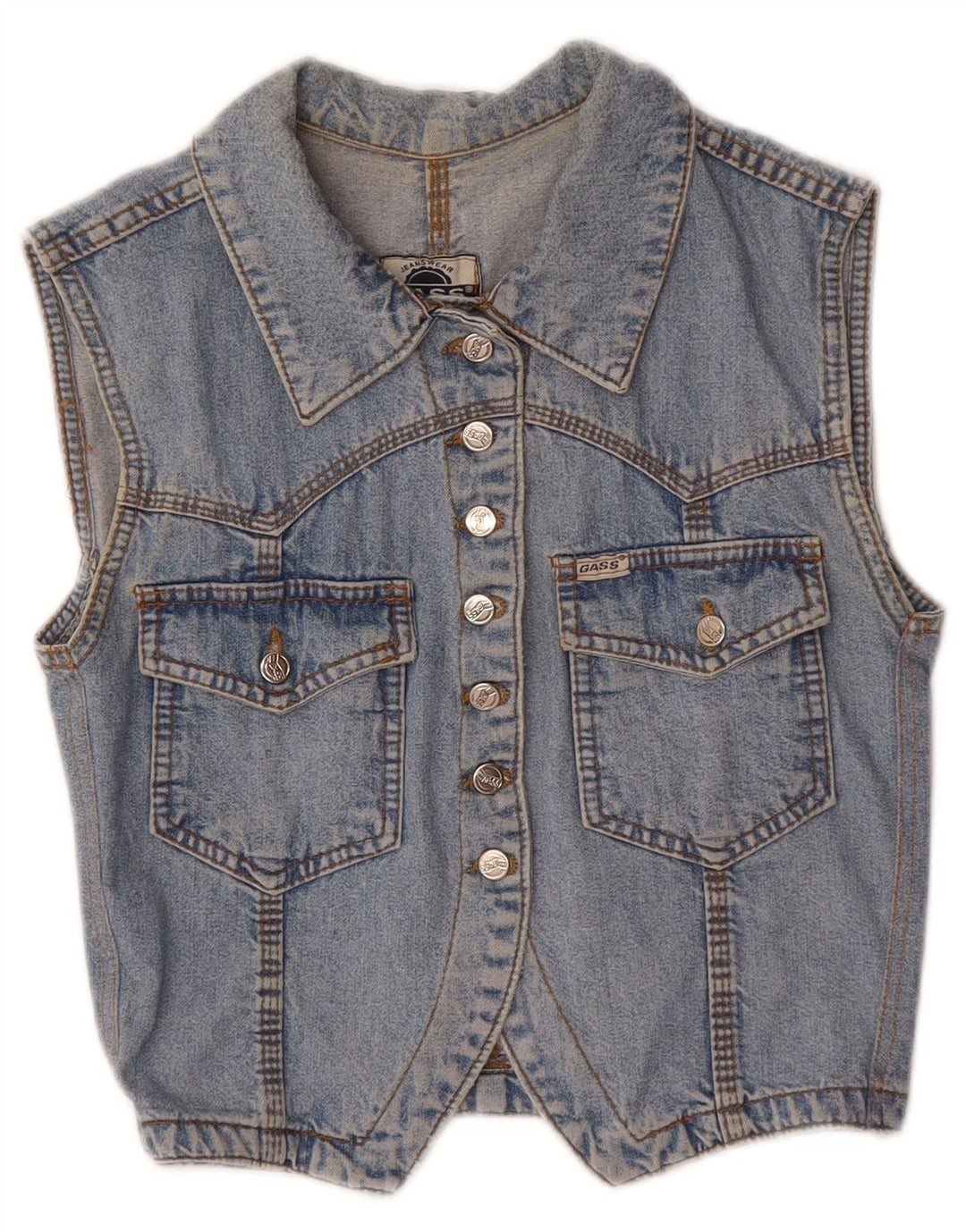 vintage Womens Crop Denim Gilet UK 12 Bleu Moyen