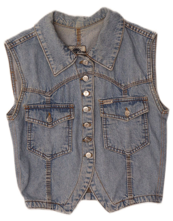 vintage Womens Crop Denim Gilet UK 12 Bleu Moyen