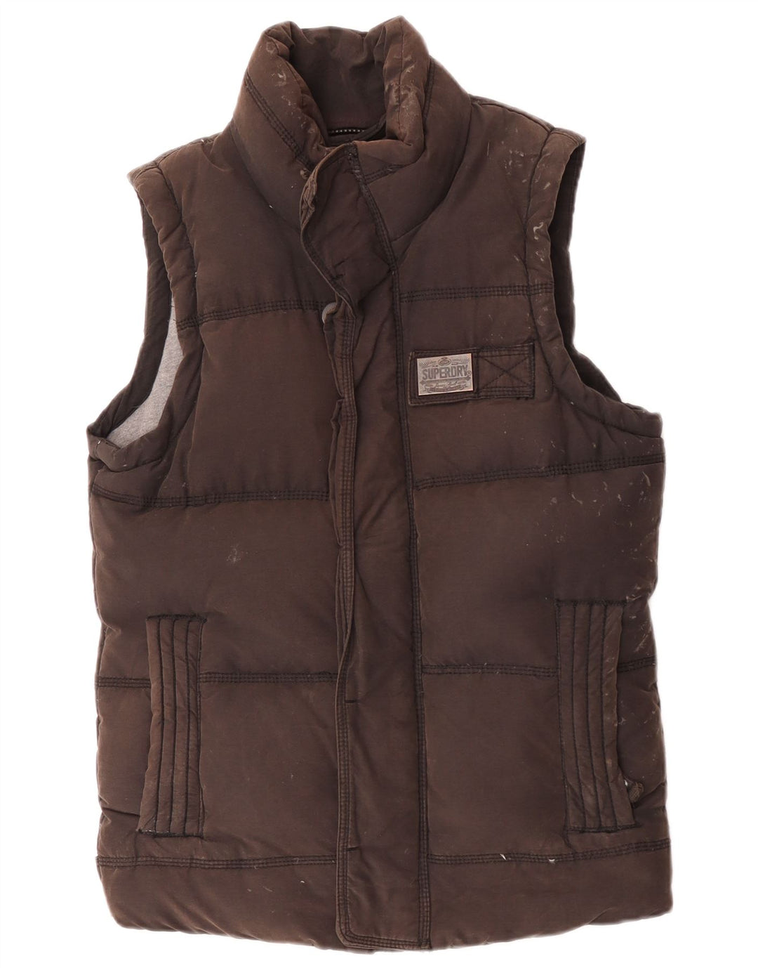 Superdry Femme Gilet Rembourré UK 36 Petit Marron Coton
