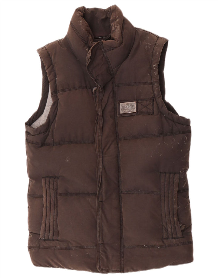 Superdry Femme Gilet Rembourré UK 36 Petit Marron Coton