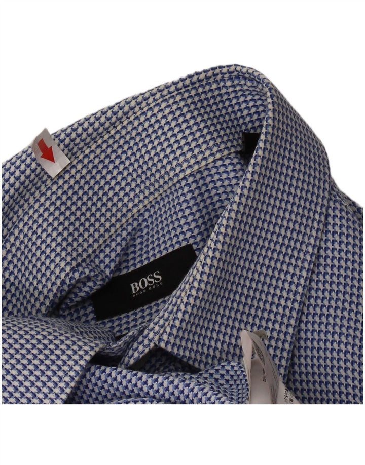 HUGO BOSS Chemise Regular Fit Homme Taille 44 17 1/2 XL Bleu Pied-de-Poule Coton