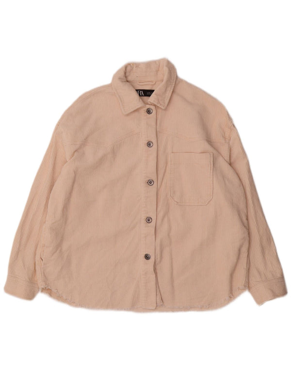 Zara Femme Chemise Oversize En Velours Côtelé UK 6 XS Coton Beige