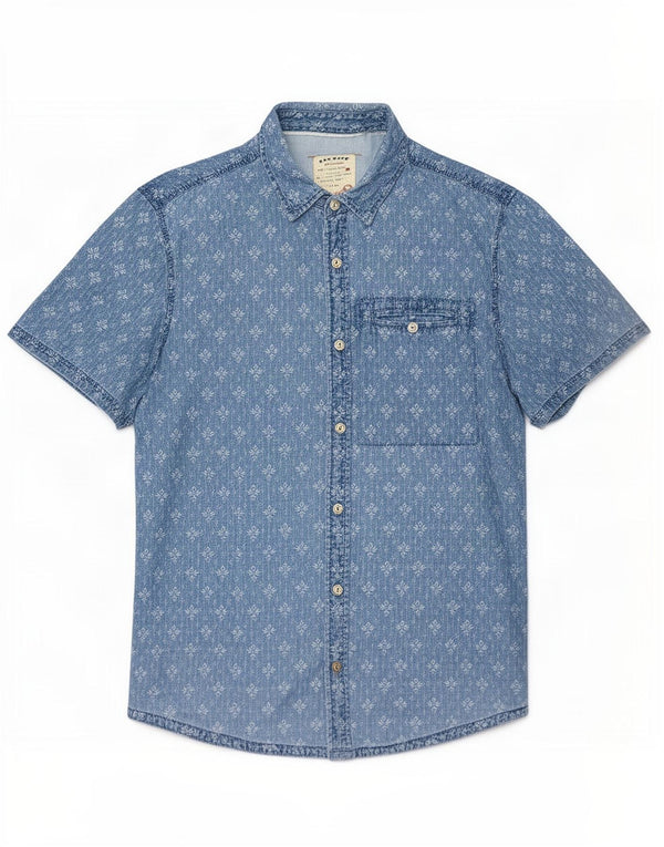 Fat Face Chemise à Manches Courtes Homme Grand Bleu Géométrique Coton