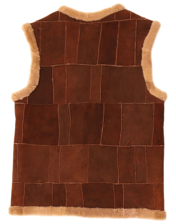 vintage Mens Shearling Gilet UK 40 Grand Brun