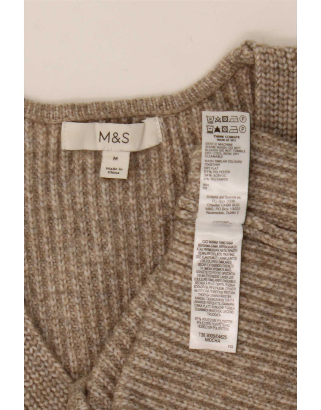 Marks & Spencer Pull col en V pour femme UK 14 Marron moyen Polyester