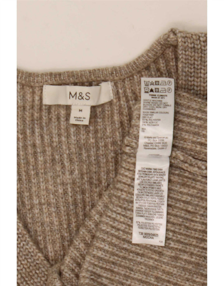 Marks & Spencer Pull col en V pour femme UK 14 Marron moyen Polyester