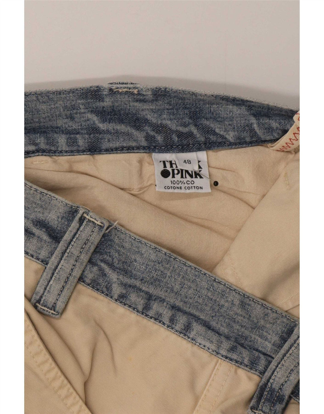 Think Pink Pantalon cargo régulier pour homme EU 48 Medium W32 L33 Coton beige