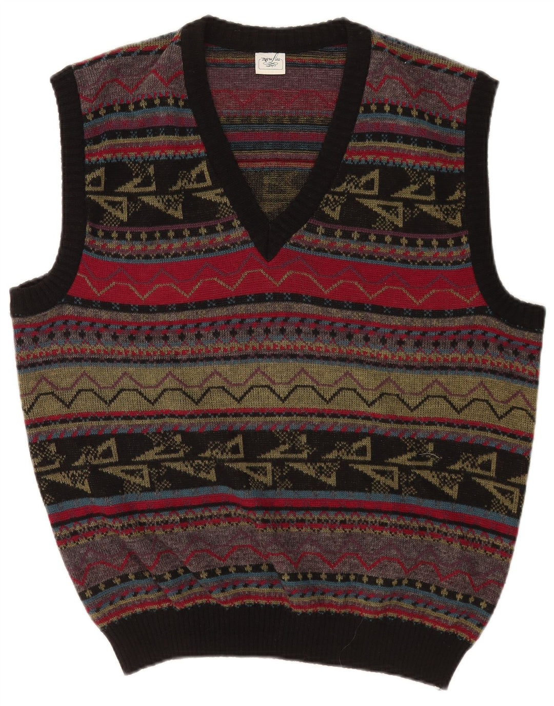 vintage Mens Vest Tank Top Grand Acrylique Géométrique Multicolore