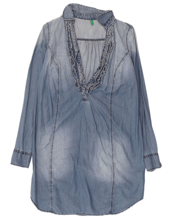 BENETTON Robe en jean surdimensionnée à volants sur le devant pour femme UK 6 XS Bleu coton