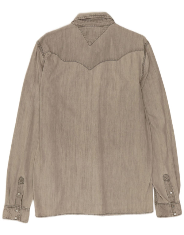 TOMMY HILFIGER Mens Denim Shirt Large Grey Cotton